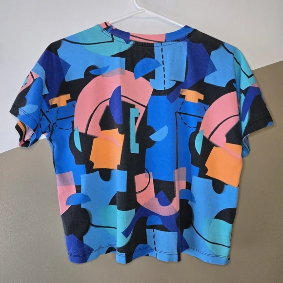 Adidas Girls Geometric Multi-color Boxy Cropped Style Top Logo Size Large 14 - Picture 2 of 7